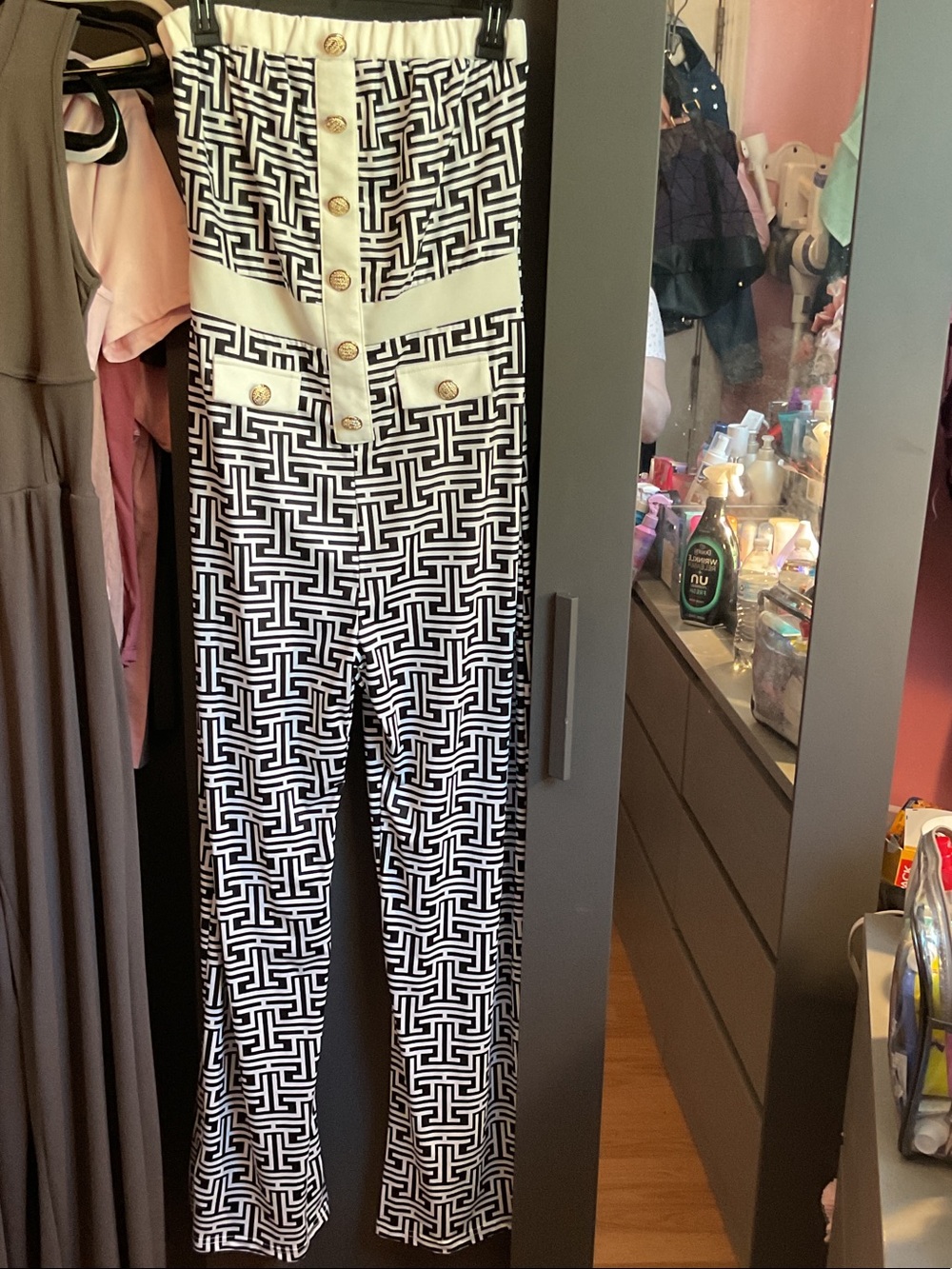 High-Waist Graphic Black & White Wide-Leg Pants
